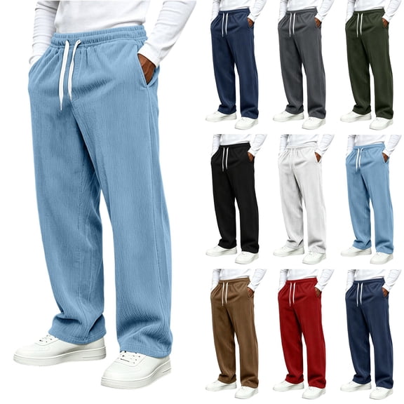 lcziwo Men Solid Color Pants Running Cozy Drawstring Lounge Pants with Pockets Gym Golf Fall Winter Sweatpants Light Blue M