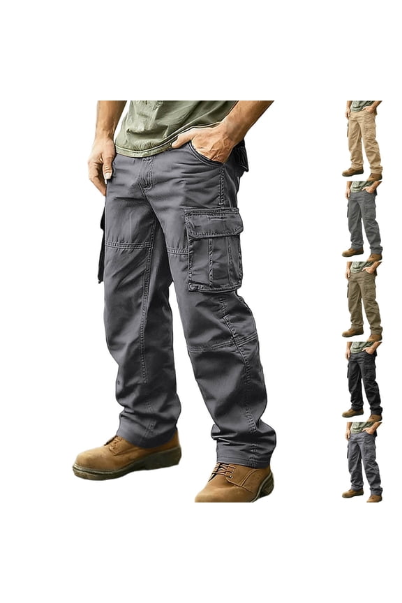 Men Work Pants Multi Pocket Cotton Golf Comfortable Sweatpants Camping Summer Straight Leg Hiking Pants Gray L