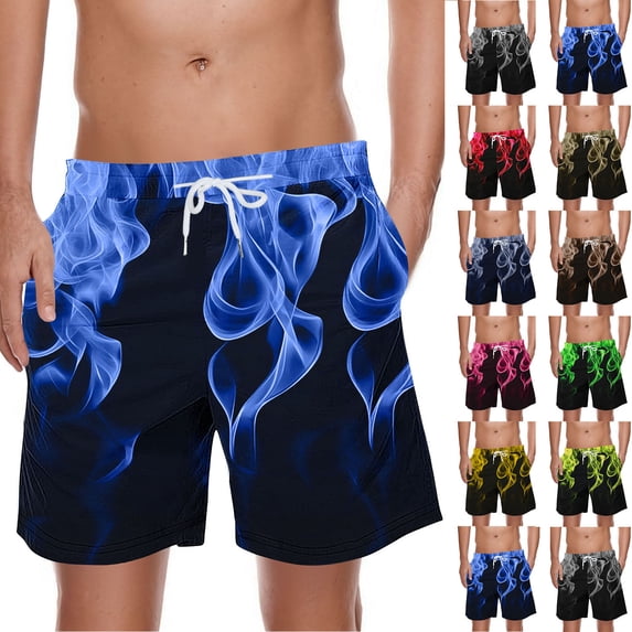 lcziwo Men's 7 Inch Swim Trunks Summer Beach Cosual Flame Print Short Swimsuit Pockets Drawstring Swim Shorts Red XL