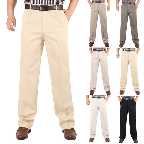lcziwo Men's Business Pants Big and Tall Cotton Ruched High Waisted Slacks Casual ComfortableStraight Leg Flat Front Formal Pants Yellow L