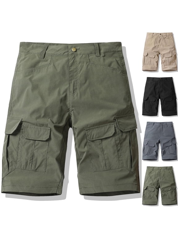 Men's Cargo Shorts Casual Outdoor Zipper Fly Hiking Shorts Multi Pockets Big and Tall Solid Color Camping Travel Work Shorts Black S