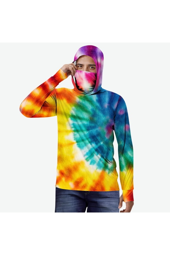 Men's Fashion Tops with Face Mask UPF 50+ Hiking Long Sleeve T Shirt Print Casual Running Summer Beach Blouse Yellow M