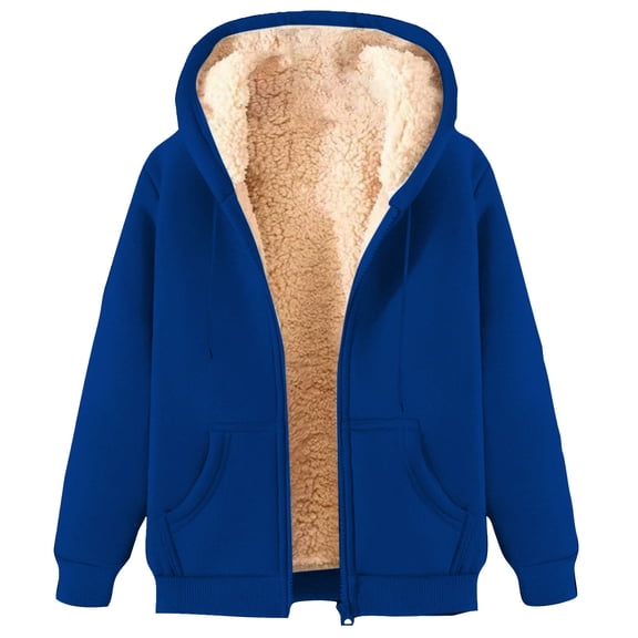 lcziwo Men's Full Zip Sherpa Fleece Jacket Plus Size Hooded Jackets with Pockets Winter Solid Color Zipper Hoodies Warm Coat Blue,L