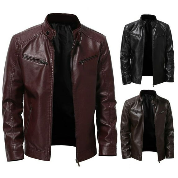 lcziwo Men's Leather Plus Fleece Jacket Long Sleeve Motorcycle Jacket Lightweight Slim Warm Leather Jacket with Pocket Saving Deals,Black,M