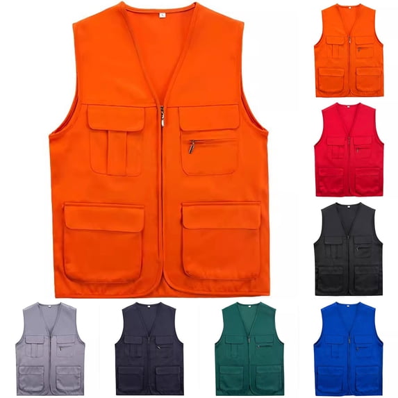 lcziwo Men's Outdoor Lightweight Fishing Vest Solid Color Sleeveless V Neck Jackets with Pockets Travel Hiking Cargo Coats, Navy, XXL