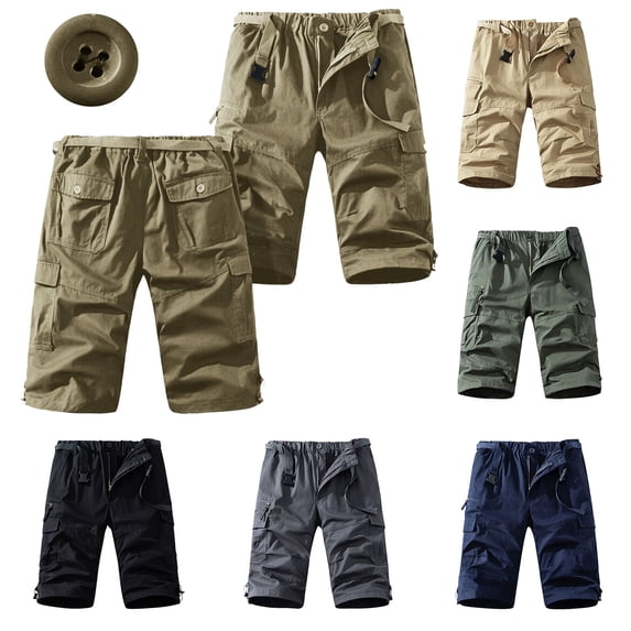 lcziwo Men's Shorts Multi Pockets Twill Solid Color Big and Tall Casual Summer Hiking Shorts Camping Fishing Work Shorts Army Green M