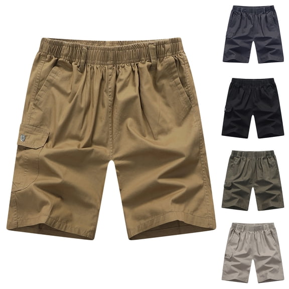 lcziwo Men's Shorts with Multiple Pockets Cotton Big and Tall Solid Color Wide Leg Casual Beach Shorts Golf Fishing Hiking Shorts Khaki XL