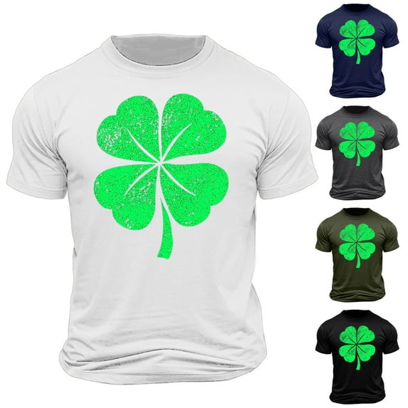lcziwo Men's Slainte St.Patricks Day Shirt Lucky Green Clover Print Irish Shirts 2025 Summer Round Neck Short Sleeve Cotton Tee Shirt Today's Deals,Black,L