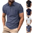 thumbnail image 1 of lcziwo Men's T-Shirts Holiday Hiking Button Down Blouse Soft Regular Fit Workout Collared Pullover Going Out Outfit Navy M, 1 of 8