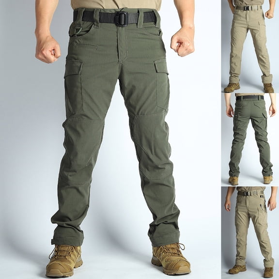 lcziwo Men's Tactical Pants with Multiple Pockets Beach Holiday Construction Work Pants Casual Golf Wide Leg Pants Green L