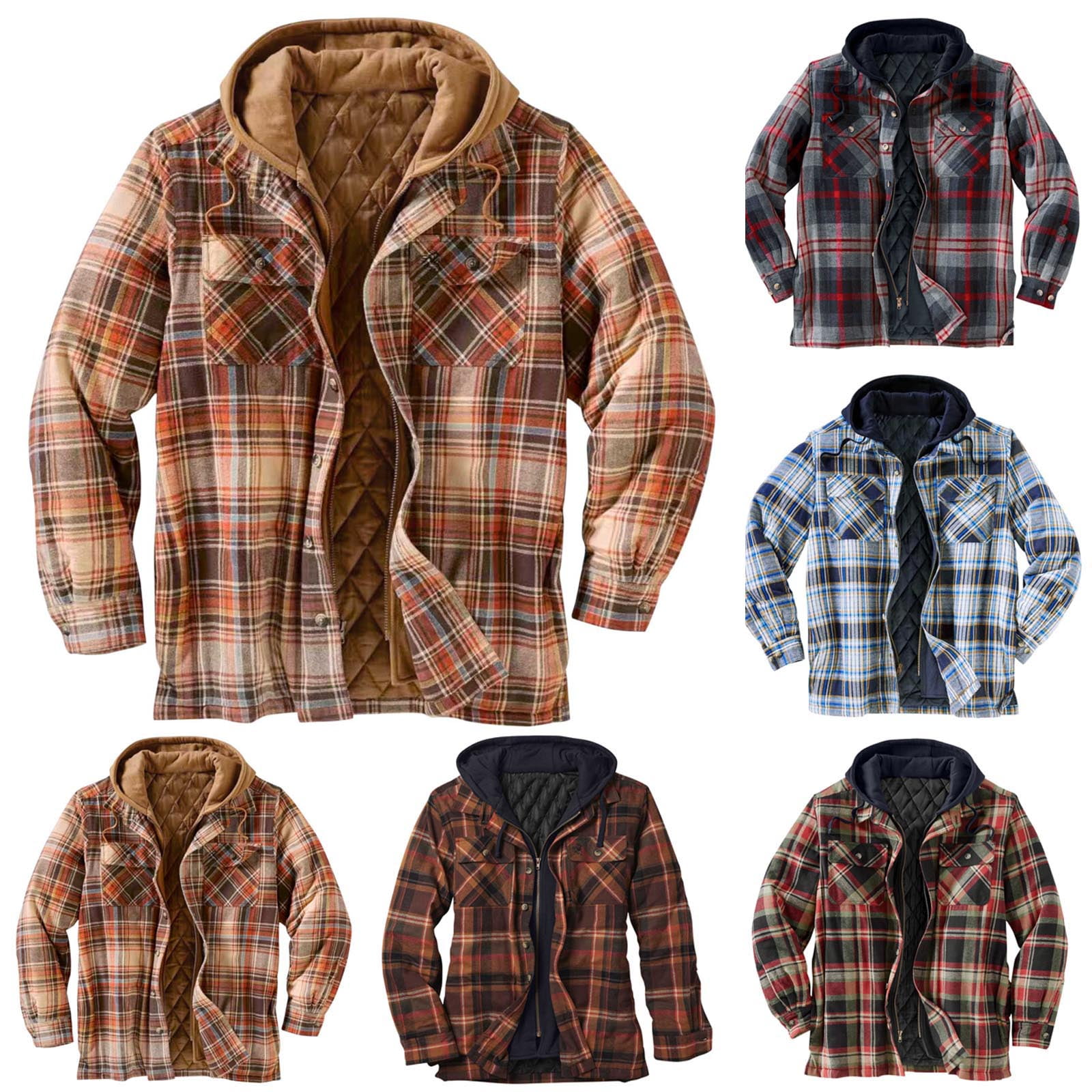 lcziwo Lightning Sale Men's Thicken Plaid Hooded Flannel Shirt