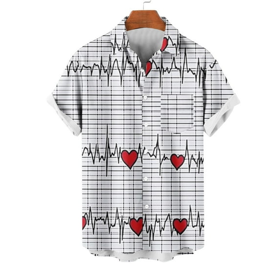 lcziwo Men's Valentines Day Button Down Shirts, Love Heart Graphic Date Night Shirt, Short Sleeve Hawaiian Shirt for Men, Lightweight Party Shirts Clearance Sale Gray XL