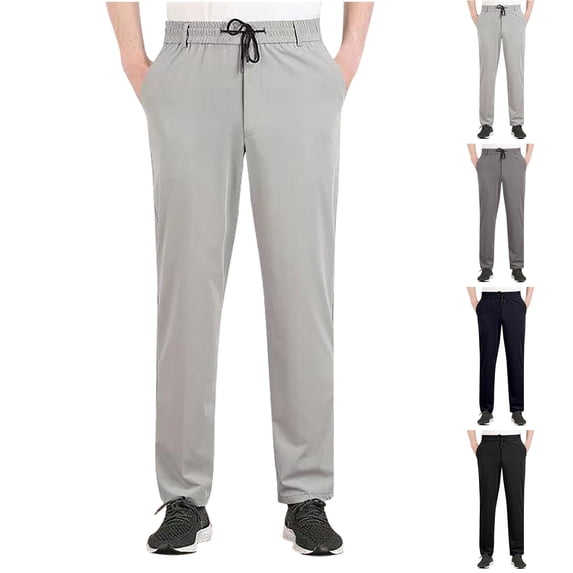 lcziwo Men's Work Pants Big and Tall Lightweight Straight Leg Trousers Solid Color Office Comfortable Summer Flat Front Dress Slacks Black 33