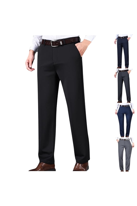 Men's Work Pants Zipper Fly Straight Leg Dress Slacks Solid Color Lightweight Comfortable Trousers with Pockets Navy M