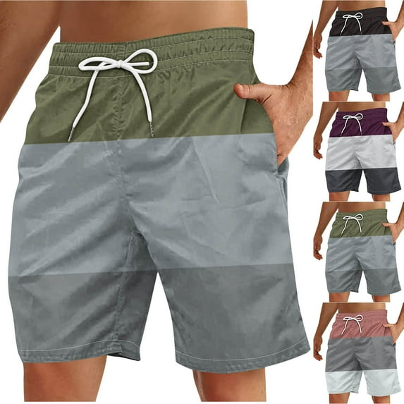 lcziwo Mens 2025 Summer Big and Tall Beach Shorts Fashion Color Block Elastic Waist Board Shorts Casual Drawstring Sweat Shorts Hawaiian Swim Trunks Purses for Women Clearance Gray M