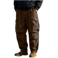 thumbnail image 1 of lcziwo Mens Baggy Cargo Pants Drawstring Loose Fit Trousers High Waist Hiking Sweatpants Casual Hip Hop Pants with Pockets Coffee,XL, 1 of 6