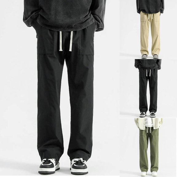 lcziwo Mens Cargo Pants Multi Pocket Big and Tall Solid Color Golf Drawstring Pants Construction EDC Straight Leg Tactical Pants Black XXXXXL