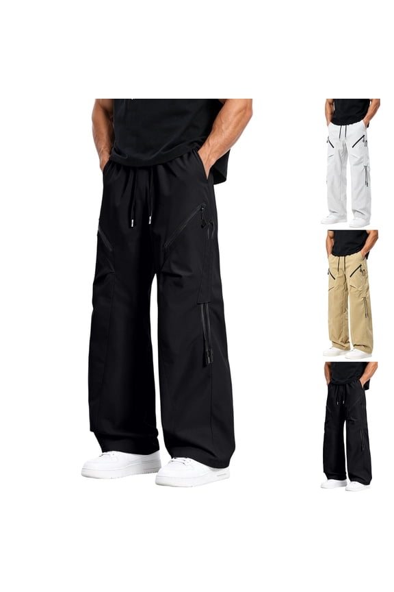 Mens Cargo Pants Relaxed Fit Multiple Pockets Golf Holiday Work Pants Fishing Casual Straight Leg Sweatpants White M