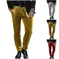 thumbnail image 1 of lcziwo Mens Classic Straight Pants Sequined Flat Front Dress Pants with Pockets Solid Color Summer Party Prom Slacks Gold M, 1 of 9