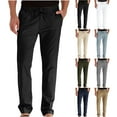thumbnail image 1 of lcziwo Mens Cotton Trousers Straight Leg Flat Front Dress Pants Solid Color Casual Lightweight Slacks with Pockets Black S, 1 of 7