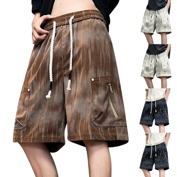 lcziwo Mens Cropped Pants with Multiple Pockets Big and Tall Solid Color Casual Summer Beach Shorts Travel Fishing Work Shorts Khaki M
