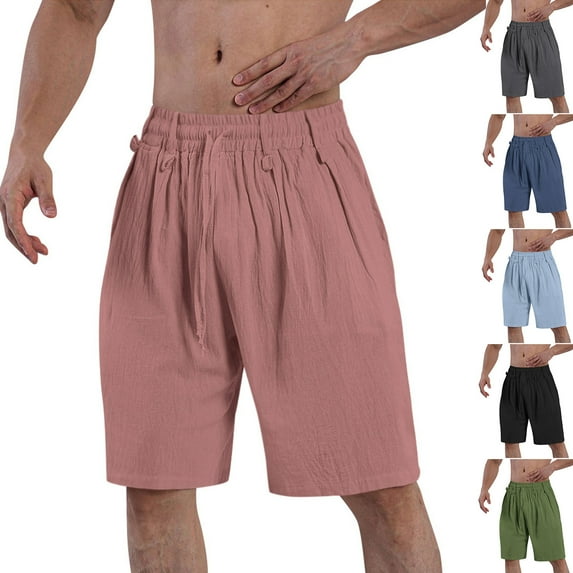 lcziwo Mens Lightweight Cotton Linen Shorts Summer Casual Drawstring Elastic Waist Beach Shorts Solid Color Straight Leg Short Pants Sales of The Day Clearance Dark Gray M