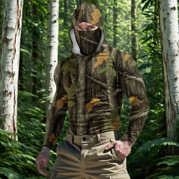 lcziwo Mens Long Sleeve Sweatshirt Neck Gaiter Camo Big and Tall Casual Beach T-Shirt Travel Holiday Pullover Camouflage XXXXXL