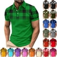 thumbnail image 1 of lcziwo Mens Polo Shirts Short Sleeve Button Lapel Blouses Casual Slim Fit T Shirts Fashion Plaid Summer Shirts Big and Tall Work Tops 90% off Clearance Sale Black XXXXL, 1 of 6