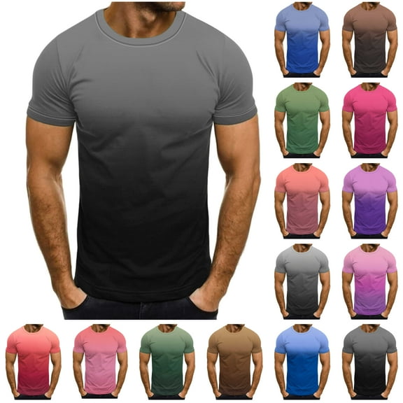 lcziwo Mens Short Sleeve Shirts Casual Gradient Color Loose Pullover Summer Fashion Workout Muscle Fit Tshirt Basic Tee Tops Prime Sales Blue M