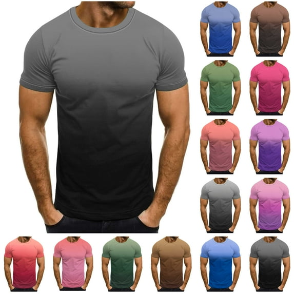 lcziwo Mens Short Sleeve Shirts Casual Gradient Color Loose Pullover Summer Fashion Workout Muscle Fit Tshirt Basic Tee Tops Sales of The Day Lightning Pink S