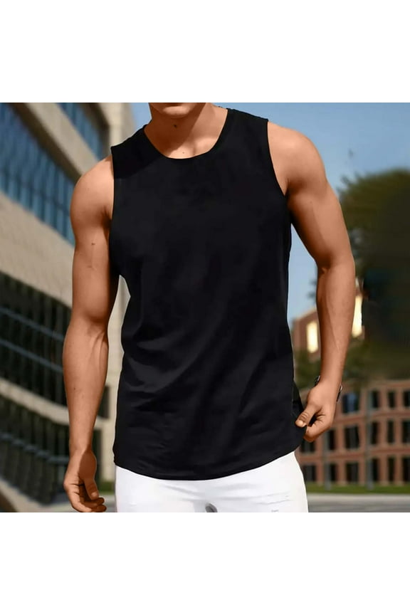 Mens Sleeveless Tee Shirts Solid Color Casual Cotton Muscle Tank Tops Summer Gym Workout Running Tanks Black M, Man Gifts for Men