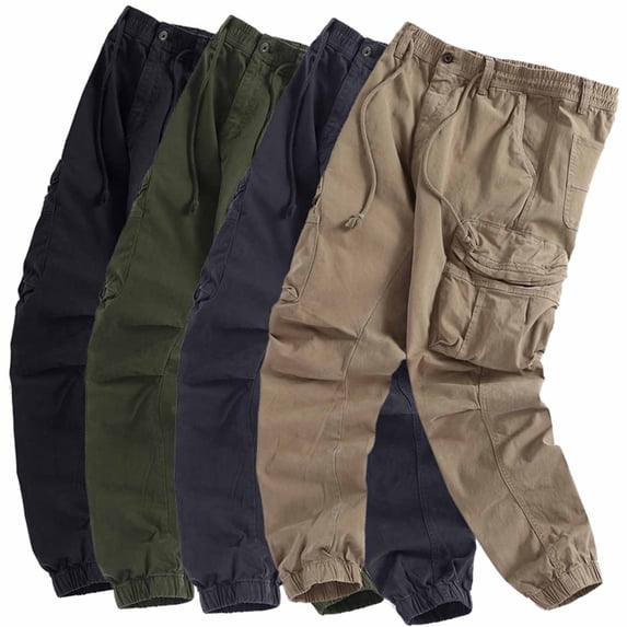 lcziwo Mens Solid Color Pants Golf Jogger Pants Casual Beach Holiday Wide Leg Drawstring Hiking Pants Multi Pocket Black XL