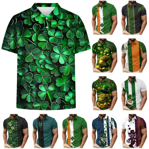 lcziwo Mens St Patricks Day Polo Tshirts Novelty Wine Glass Graphic Golf Tops Casual Button Lapel Short Sleeve Tennis Shirts 2025 Vacation Outfits Back to School Prime Sales Multicolor L
