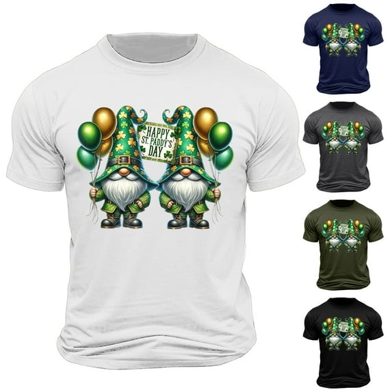 lcziwo Mens St Patricks Day Shirts Funny Irish Gnomes Clover Graphic Tees Big and Tall Short Sleeve Crew Neck Blouses Saving Deals,White,L