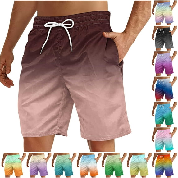 lcziwo Mens Swim Trunks 5 Inch Beach Shorts with Pockets Fashion Gradient Printed Swimming Bathing Suits Casual Drawstring Elastic Waist Sweat Shorts Lightening Sales Multicolor XXXL