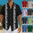 thumbnail image 1 of lcziwo Mens T-Shirts Linen Hawaiian Holiday Floral Print Lapel Blouse Big and Tall Casual Cozy Button Down Tee Army Green XXXL, 1 of 6