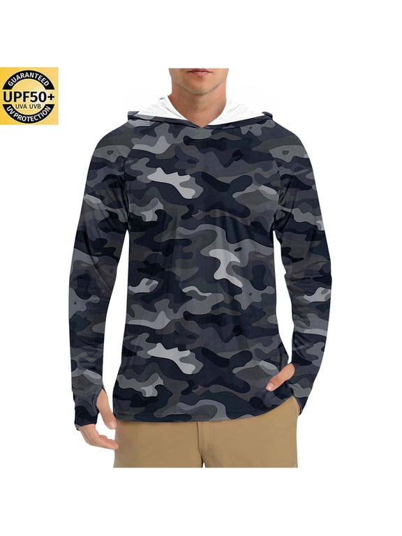 Mens UPF 50+ Shirt Summer Travel Long Sleeve Blouse Camo Sun Protection Beach Fishing Shirts Going Out Tops Black S
