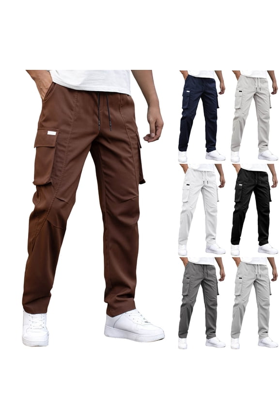 Mens Work Pants Multi Pocket Outdoor EDC Tactical Pants Hiking Fishing Relaxed Fit Drawstring Cargo Pants Navy XL