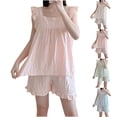 thumbnail image 1 of lcziwo Modal Pajamas for Women Ruffle Textured Pajama Set Solid Color Wide Strap Square Neck Top and Short Two Piece Outfit Pink XL, 1 of 3