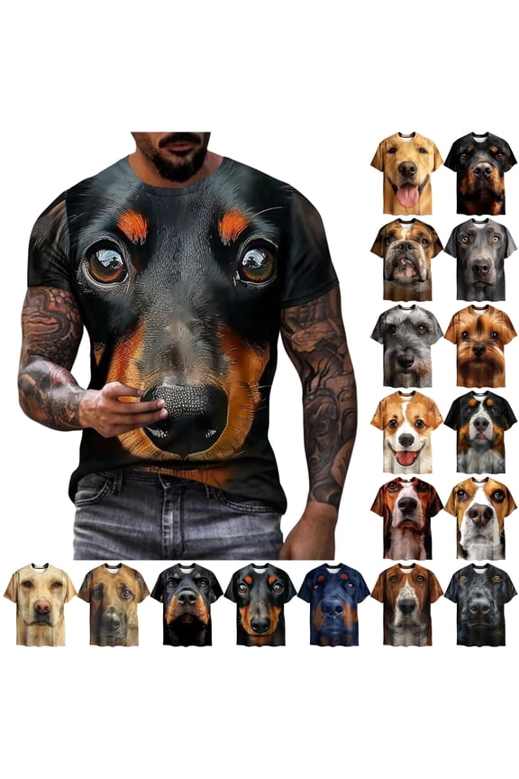 Novelty Graphic Tees for Men Short Sleeve Funny 3D Dog Print T-shirt Gifts for Dog Dad Ofertas Flash Multicolor XXXL