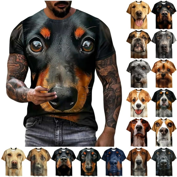 lcziwo Novelty Graphic Tees for Men Short Sleeve Funny 3D Dog Print T-shirt Gifts for Dog Dad Ofertas Prime Multicolor XL
