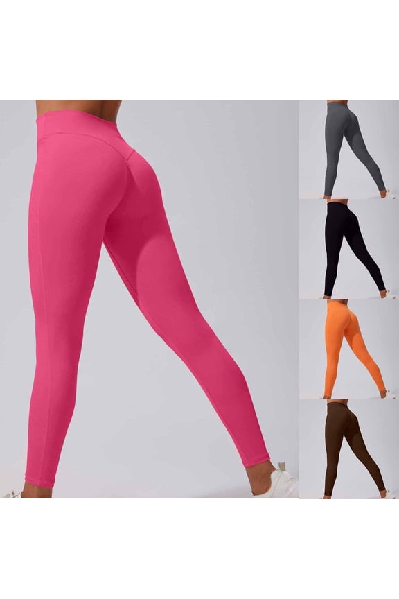 Ofertas Flash, Women's High Waisted Butt Lifting Yoga Pants Solid Color Stretch Workout Leggings Casual Full Length Elastic Fitness Tights Orange L