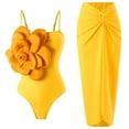 thumbnail image 1 of lcziwo One Piece Swimsuits for Women Summer 2025 Tummy Control 3D Floral Bathing Suits with Cover Up Wrap Skirt Casual Trendy Beach Vacation Swimwear Yellow,L, 1 of 7