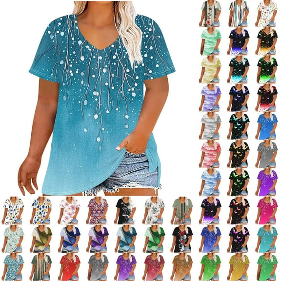 lcziwo Oversized Tshirts for Women Vintage Stripe Print V Neck Tops Short Sleeve Plus Size Tees Shirt Summer Casual Loose Fit Tunic Blouses Green 5XL