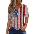 thumbnail image 1 of lcziwo Patriotic Shirts for Women 3/4 Sleeve 4th of July Independence Day Blouses American Flag Graphic Print Vintage Shirts Button Up V Neck Tunic Tees Multicolor,S, 1 of 5