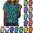 thumbnail image 1 of lcziwo Plus Size Shirts for Women Trendy Sequin Printed Round Neck T Shirt Loose Fit Short Sleeve Summer Tops Comfy Cotton Basic Tees Dollar Sales Multicolor M, 1 of 5