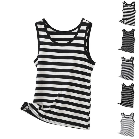 lcziwo Plus Size Tank Tops for Women Modal Striped Print Summer Round Neck Camisole Comfy Soft Casual Sleeveless Undershirt Black XXXXXL