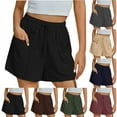thumbnail image 1 of lcziwo Linen Shorts for Women Trendy High Waisted Casual Summer Pull On Drawstring Beach Shorts Loost Fit Wide Leg Bermuda Shorts with Pockets Wine S, 1 of 8