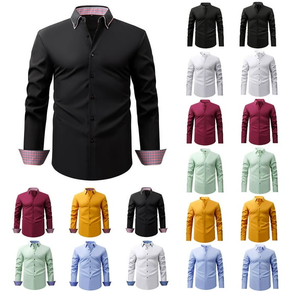 lcziwo Long Sleeve Shirts for Men Solid Color Wrinkle-Free Dress Shirt Slim Fit Button Down Formal Shirts Business Casual Work Tops