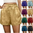 thumbnail image 1 of lcziwo Prime Day Sales Today, Women's Shiny Wide Leg Shorts Drawstring Tie Front Summer Paperbag Shorts Elastic High Waisted Bermuda Shorts with Side Pockets Light Blue L, 1 of 9